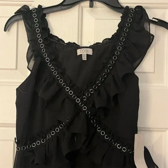 Tobi Women's Petite Black Ruffle Maxi Dress Sleeveless Formal S - Picture 3 of 6